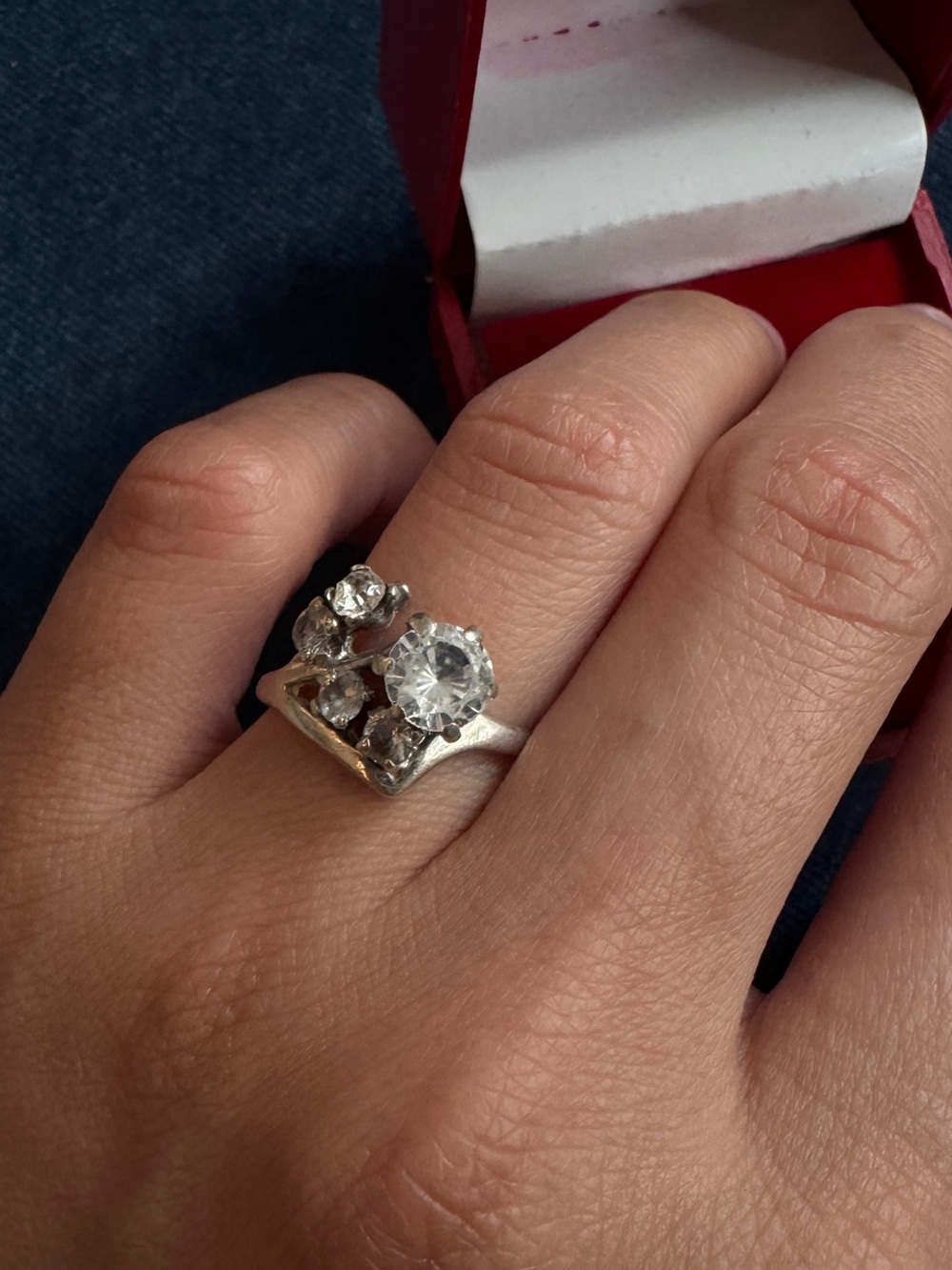 Vintage Sterling Silver CZ Engagement Ring Size 7